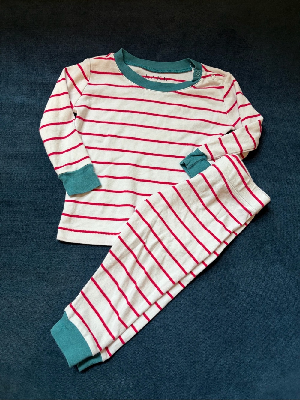 Kids White and Pink Stripe Pajama Set with Teal Trim